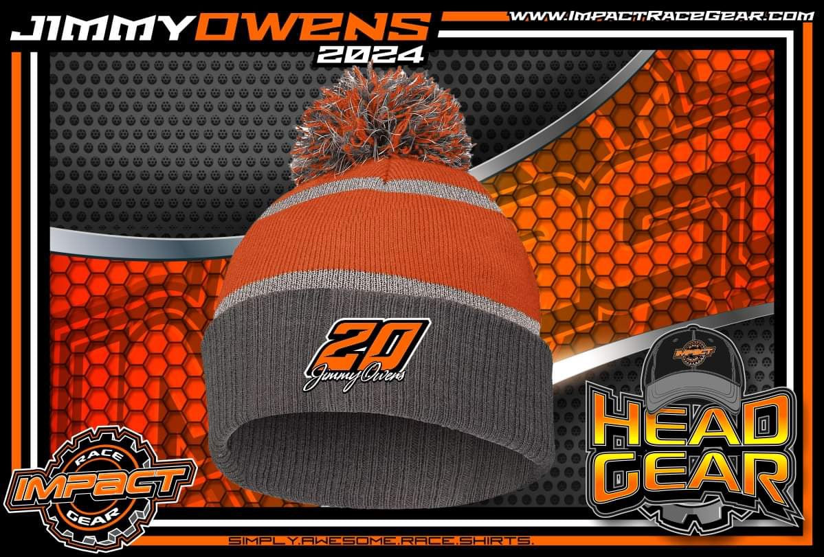 H2401GO - Dark Gray / Light Gray / Orange Striped Jimmy Owens #20 Pom Beanie