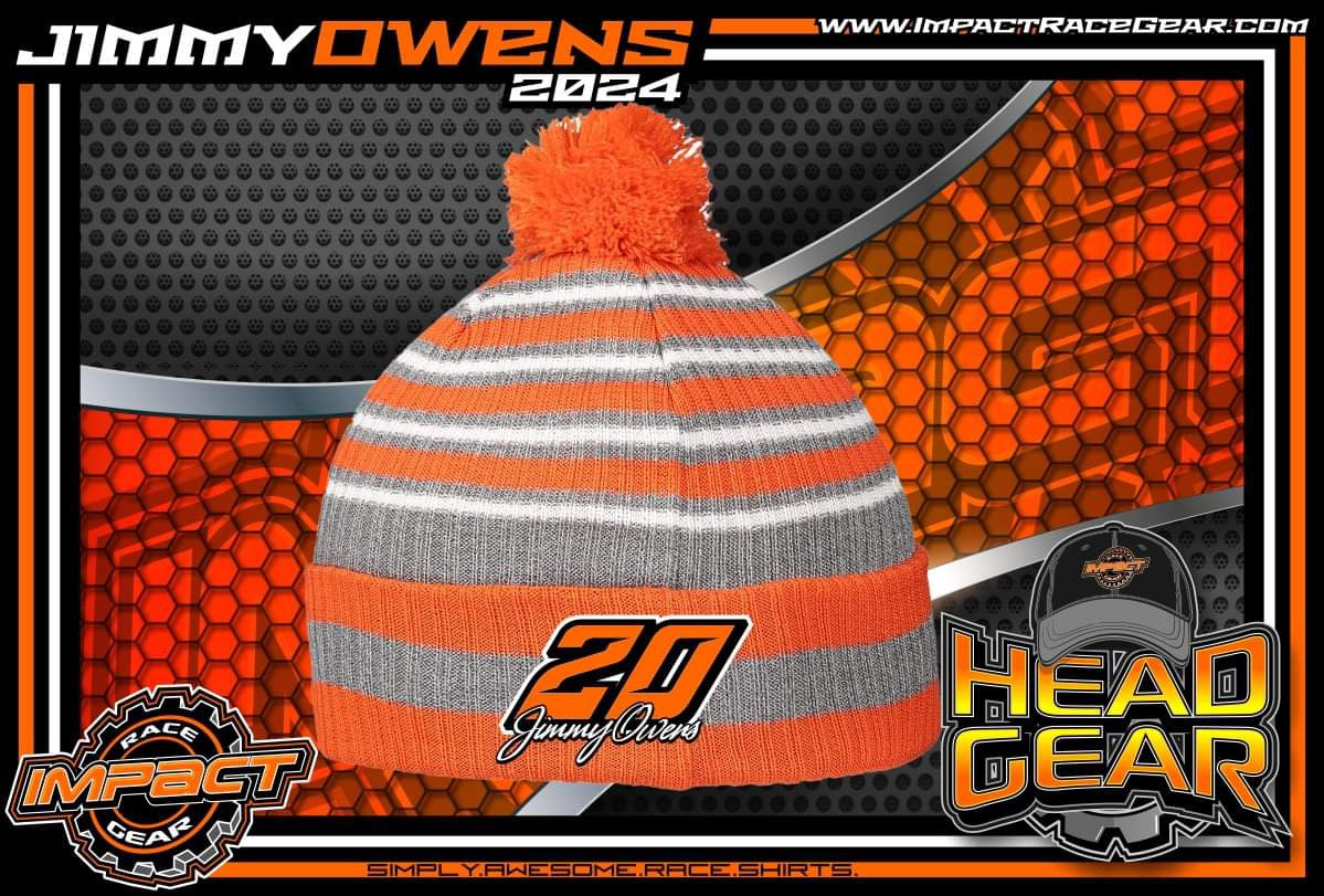H2402OGW - Orange / Gray / White Striped Jimmy Owens #20 Pom Beanie