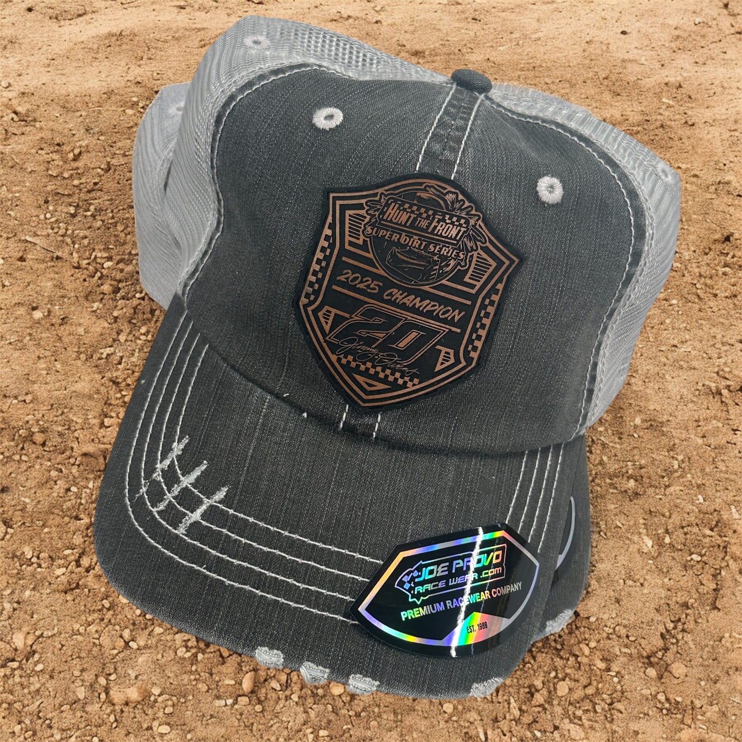 H2517GG - Gray / Gray Mesh HTF Champion Distressed Snapback Trucker Hat