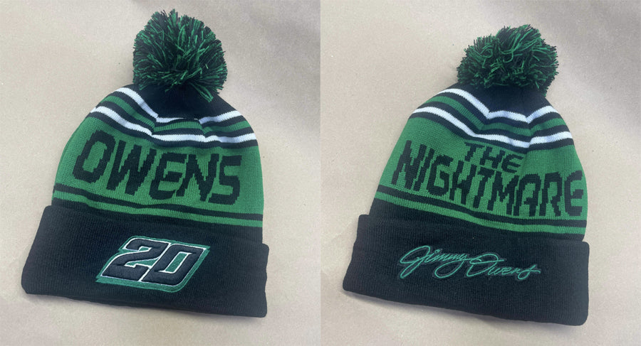 H2207BGR - Black / Green Double Sided Striped Pom Pom Beanie