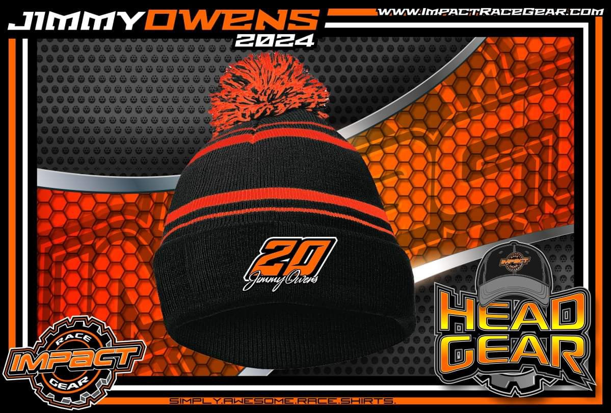 H2403BO - Black / Orange Striped Jimmy Owens #20 Pom Beanie