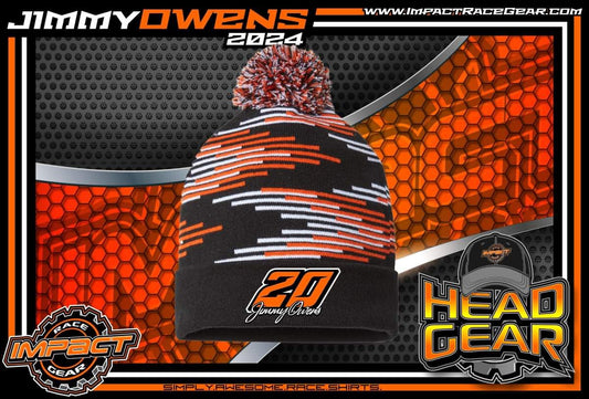 H2404BOW - Black / Orange / White Lines Jimmy Owens #20 Pom Beanie
