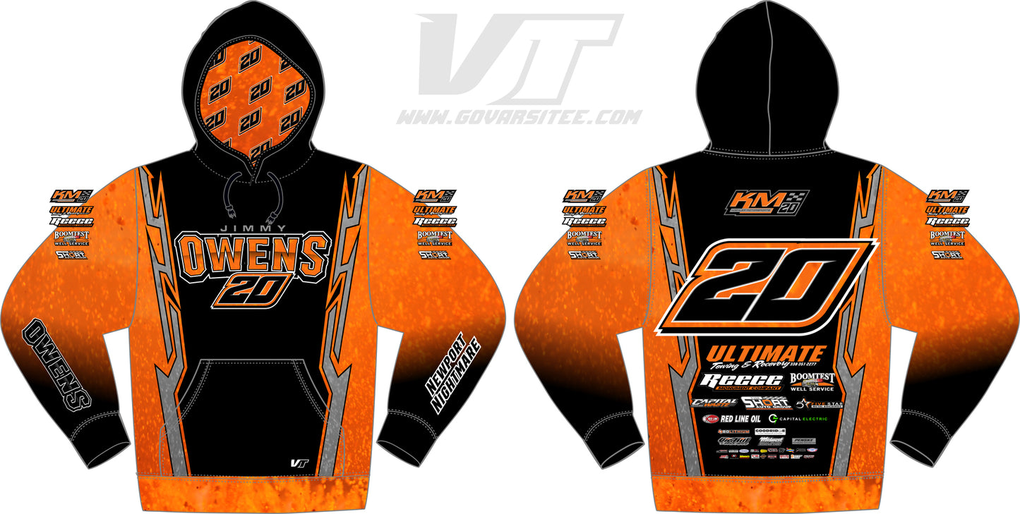 K2405BO - Black / Orange "Owens 20" Kids Sublimated Hooded Sweatshirt