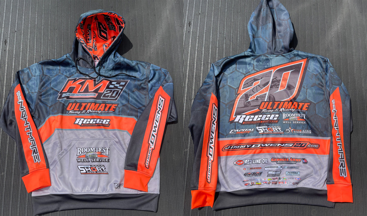 HS2305GBO - Gray / Black / Orange Koehler Motorsports Sublimated Adult Hooded Sweatshirt