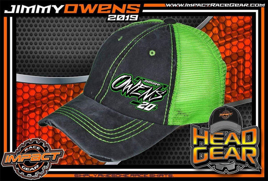 H1903GGR - Gray / Green Mesh "Jimmy Owens #20" Velcro Back Hat