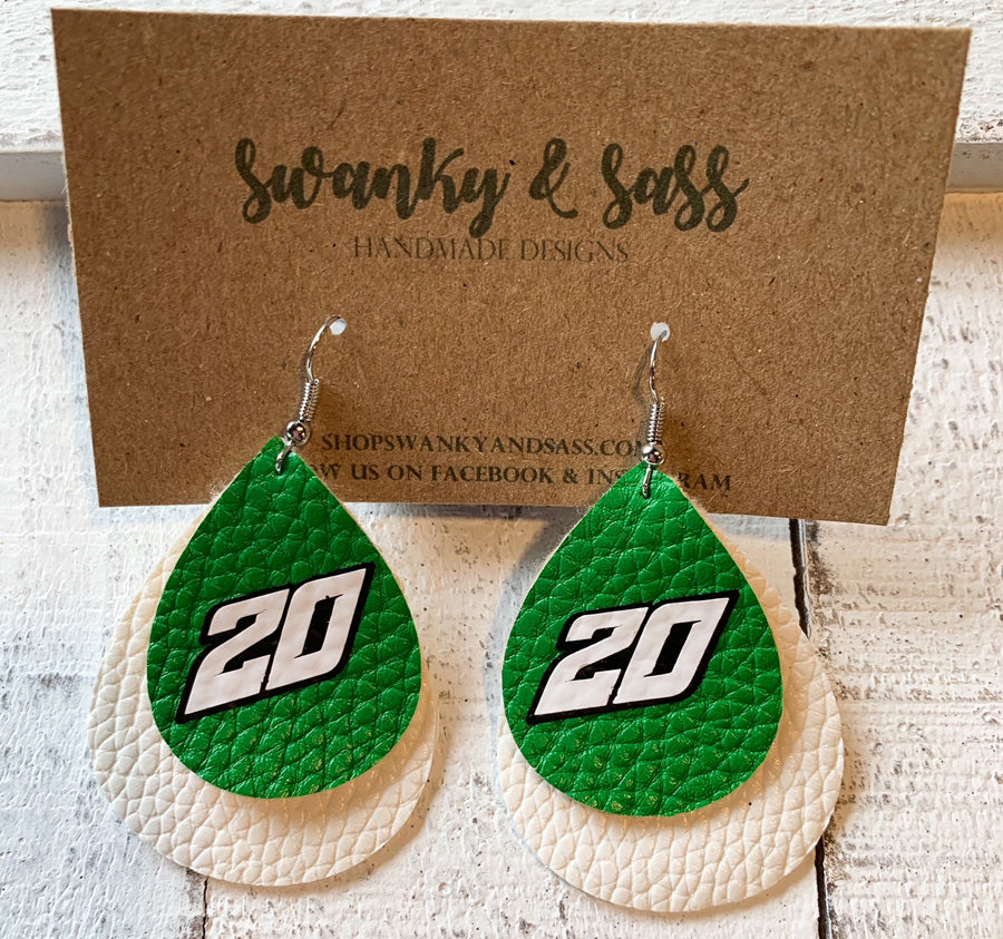 L2110GRW - Green / White #20 Ladies Double Layer Earring